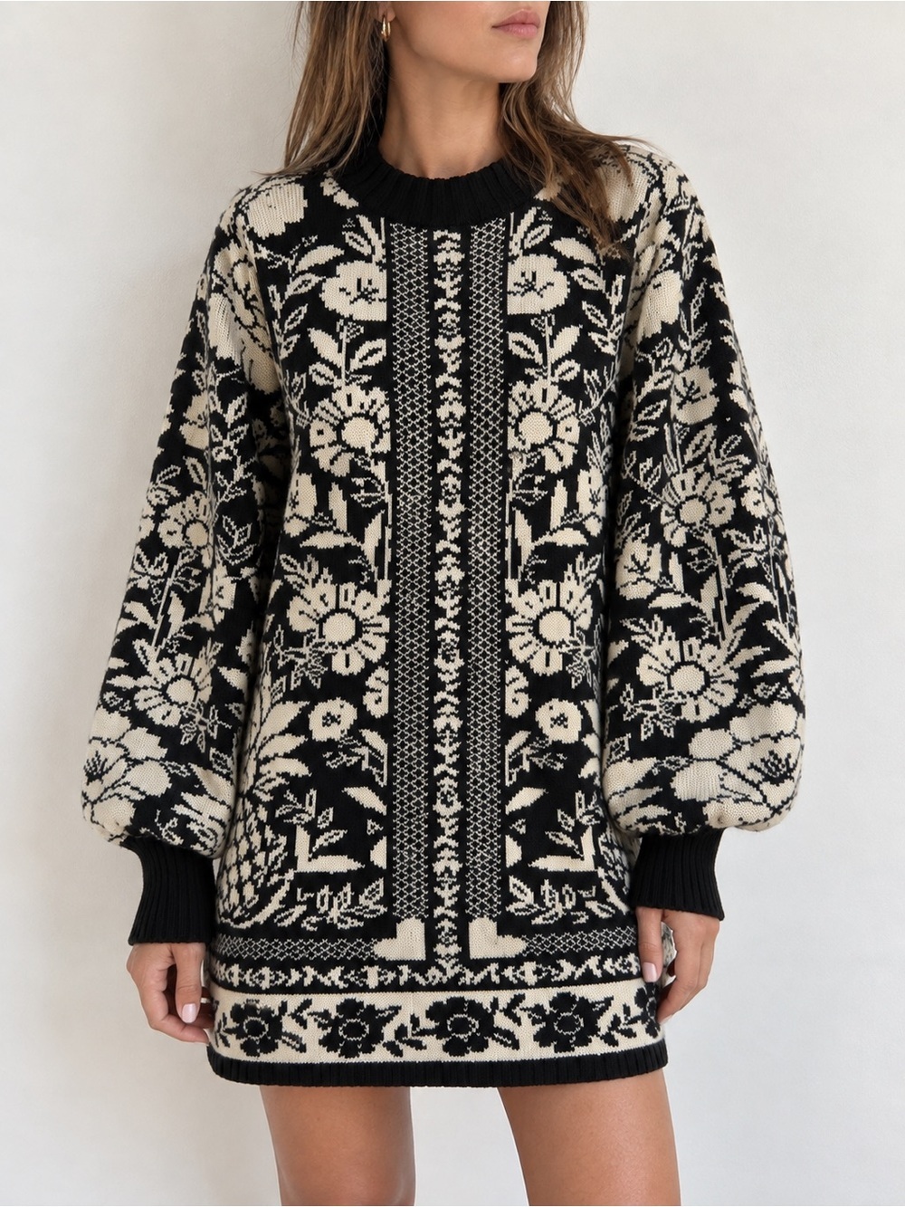 FARM RIO Pineapple Garden Mini Knit Sweater Dress
